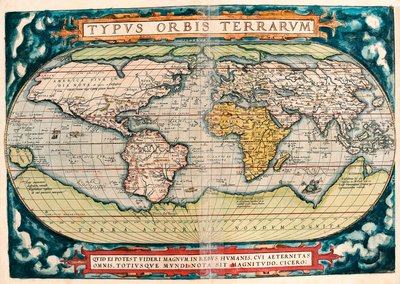 地球地図（世界地図） アブラハム・オルテリウス（1527-1598）の「Theatrum Orbis Terrarum」に掲載されている地理地図。 作： Abraham Ortelius