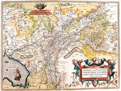 Gelriae, Cliviae, Finitimorum Qe Locorum Verissima Descriptio Christiano Schrot.Auctore.アブラハム・オルテリウスの「Theatrum Orbis Terrarum」からドイツ領オランダの地理地図（Oertel, Ortell or Ortel 作： Abraham Ortelius