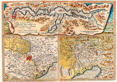 Larii Lacus Vulgo Tertorii Romani Fori Iulii.アブラハム・オルテリウスの「Theatrum Orbis Terrarum」による北イタリアの地理地図（Oertel, Ortell or Ortel 作： Abraham Ortelius