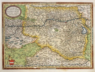 アブラハム・オルテリウスの「Theatrum Orbis Terrarum」によるオーストリアの地図。 作： Abraham Ortelius