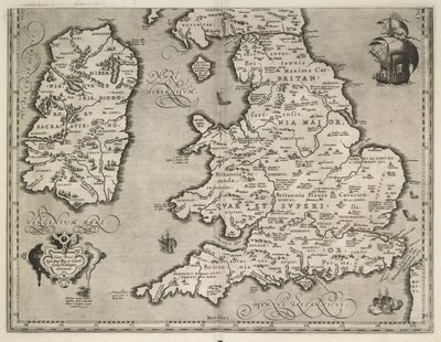 イングランド、ウェールズ、アイルランドの地図、Theatrvm Orbis Terrarvm By Abraham Ortelius 作： Abraham Ortelius