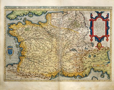 アブラハム・オルテリウスの『Theatrum Orbis Terrarum』からのフランスの地図。 作： Abraham Ortelius