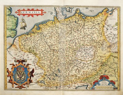 アブラハム・オルテリウスの「Theatrum Orbis Terrarum」によるドイツの地図。 作： Abraham Ortelius