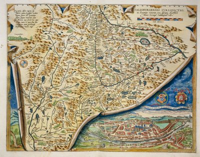 アブラハム・オルテリウスの『Theatrum Orbis Terrarum』からのオーストリア・ザルツブルグ教区の地図。 作： Abraham Ortelius