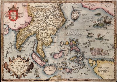 オルテリウスによる東インド諸島地図 1570年頃（彩色版画） 作： Abraham Ortelius