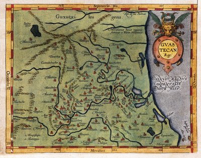 メキシコ湾（グアステカン）の地図、1570年のエルナンド・デ・ソト探検隊による（版画） 作： Abraham Ortelius