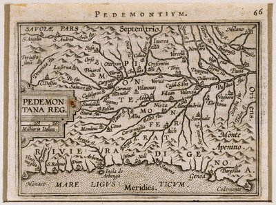 ピエモンテ州と西リグーリア州。アブラハム・オルテリウス著「Theatrum Orbis Terrarum」より 作： Abraham Ortelius
