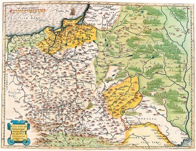 Poloniae finitimarumque locorum descriptio.アブラハム・オルテリウスの "Theatrum Orbis Terrarum "によるポーランドの地理地図（Oertel, Ortell or Ortel 作： Abraham Ortelius