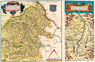 Regionis Biturigum accurss descriptio per D. Ioannem Calamaeum Abraham Ortelius (Oertel, Ortell or Ortel) の "Theatrum Orbis Terrarum "より、ガリア（フランス）のブールジュの領土と中心部の地域の地理地図。 作： Abraham Ortelius