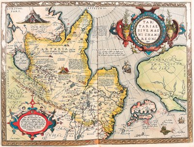 Tartariae Ssive Magni Chami Regni typus Abraham Ortelius（Oertel, Ortell or Ortel）の「Theatrum Orbis Terrarum」に掲載されているタルタル領の地理地図です。 作： Abraham Ortelius
