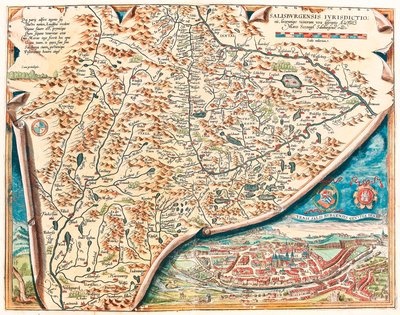 Urbis Salisburgensis genuina descriptio Abraham Ortelius (Oertel, Ortell or Ortel)の "Theatrum Orbis Terrarum "からのオーストリアのSalsburgの領土の地理地図です。 作： Abraham Ortelius