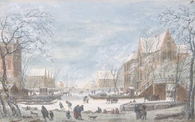オランダの町に降る雪、nd.. 作： Abraham Rademaker