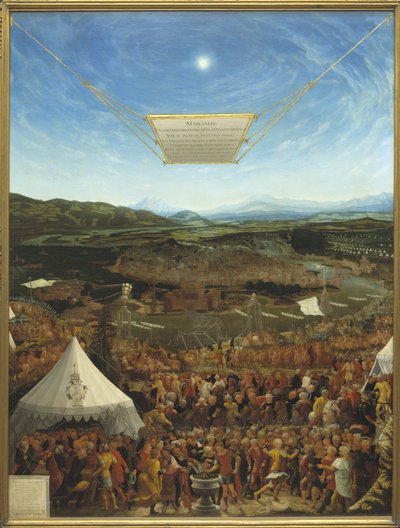 Caius Mucius Scaevola (524-480 avant JC) devant Porsena, roi de Clusium - Mucius Scaevola before Porsenna, Schopfer, Abraham (Active of Mid of 16th century).木に油彩 作： Abraham Schöpfer