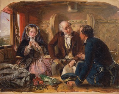 ファーストクラス - 会議。 「そして、最初の出会いで愛されました。」 [1854年、王立芸術アカデミー、ロンドン、展覧会カタログ] 作： Abraham Solomon