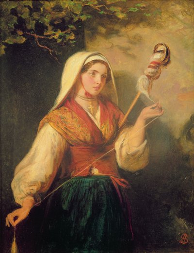 若い女性の紡績ウール 作： Abraham Solomon