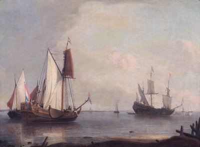 「川を渡るオランダ船」、17 世紀 作： Abraham Storck