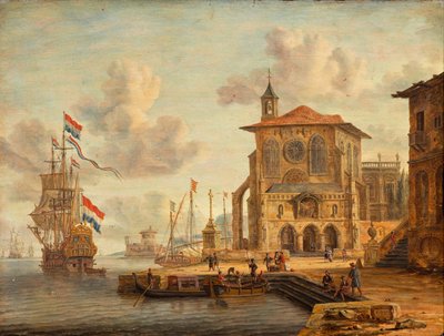 中世の建物がある港の風景 作： Abraham Storck
