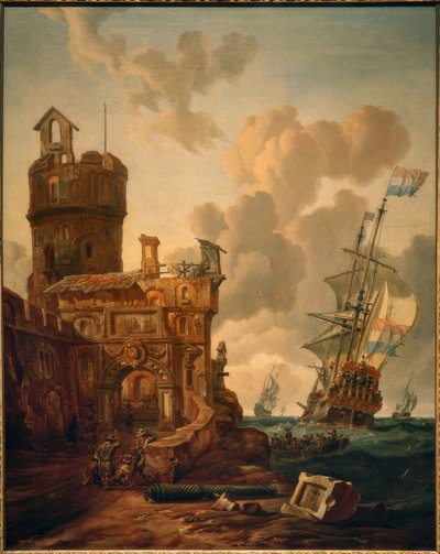 要塞の前にオランダの船 作： Abraham Storck