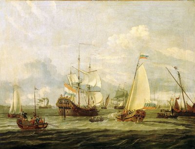 アムステルダム（オランダ）で船を視察するロシア皇帝ピョートル大帝（1672-1725）。アブラハム・ストルク（1635-1710）作、キャンバスに油彩。 作： Abraham Storck