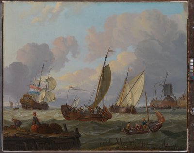 風車を通る船 1690年頃 油彩・カンヴァス 作： Abraham Storck
