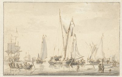 係留船のあるビーチ シーン 作： Abraham Storck