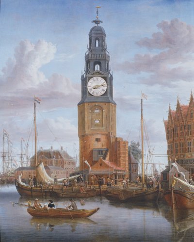 アムステルダムのハーリングスパッカータワーの眺め、1684（パネル） 作： Abraham Storck