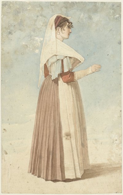右側にイタリアの衣装を着た立っている女性 作： Abraham Teerlink