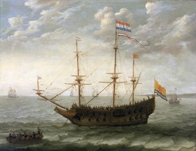 ゼーラント（オランダ）の船木に油彩 作： Abraham Willaerts