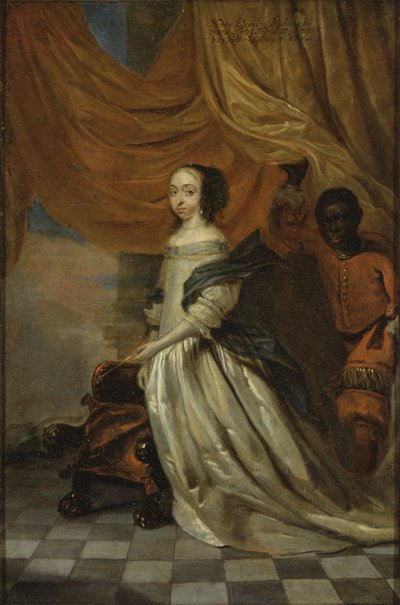 スウェーデンの女王、ヘドヴィグ・エレオノーラ・オブ・ホルスタイン・ゴットルプ（1636-1715）の肖像画、ヴュフテルス、アブラハム（1610-1682）作。銅に油彩。寸法：35x23cmストックホルム国立博物館 作： Abraham Wuchters