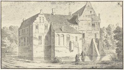 オーファーアイセルにあるラーエンの家、正面に 2 人の釣り人 作： Abraham de Haen (II)