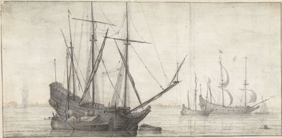海岸近くの静水上の帆船 作： Abraham de Verwer (possibly)