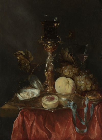 銀金のガラスホルダーのある静物 作： Abraham van Beyeren