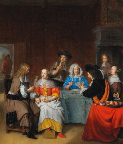 エレガントな社会のトランプ、1660 年代のインテリア。 作： Abraham van Dijck