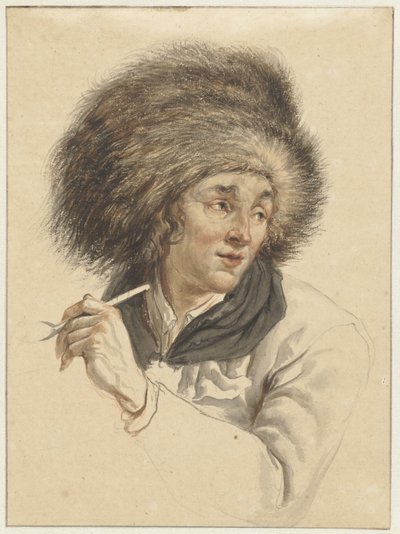 毛皮の帽子とパイプを持つ男 作： Abraham van Strij (I)
