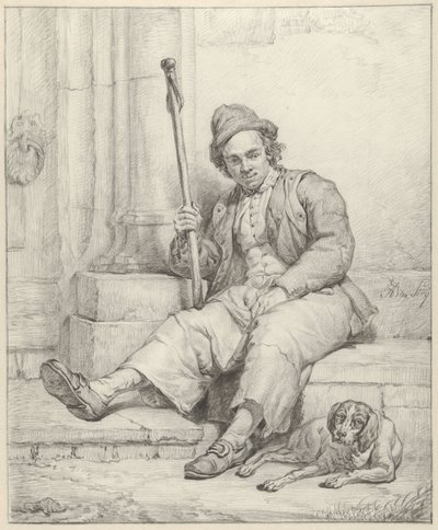 犬と座っている男 作： Abraham van Strij (I)