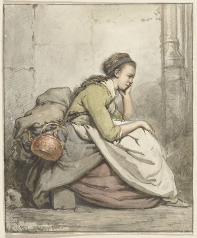 銅のやかんで座っている女性 作： Abraham van Strij (I)