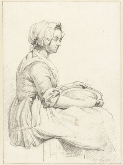 膝の上に皿を置いて座っている女性、右側 作： Abraham van Strij (I)