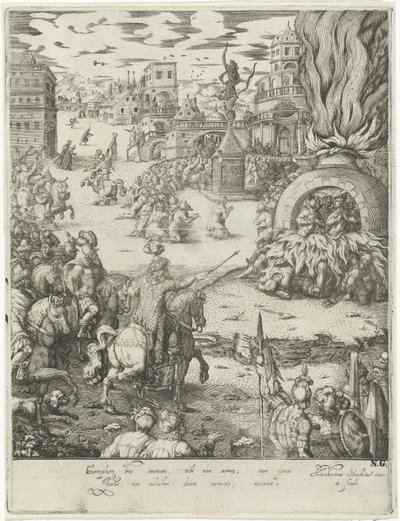 燃える炉の中のシャドラク、メシャク、アベド・ネゴ 作： Abraham van den Hecken