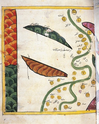 ナイルデルタと2つのオアシスの地図（ベラム製 作： Abu Muhammad Al Idrisi or Edrisi