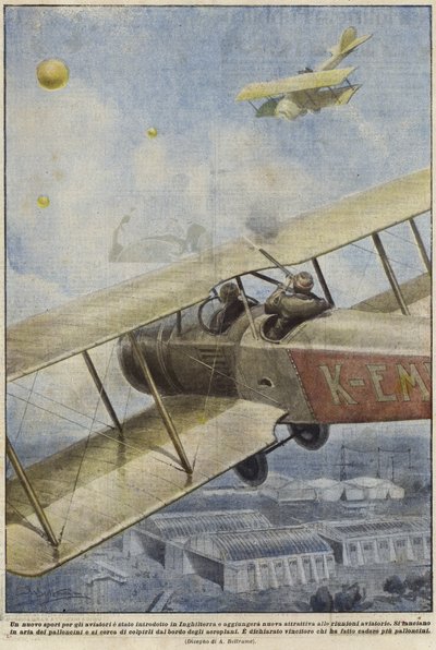 イギリス上空で風船を発射する航空機のガンマン 作： Achille Beltrame