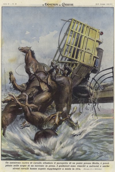 ビエッラでの事故でのトラックの馬 作： Achille Beltrame