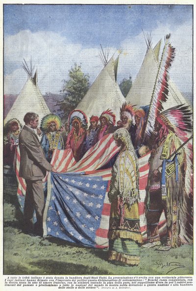 アメリカ合衆国の旗はすべてのインディアンの部族に寄付されています 作： Achille Beltrame