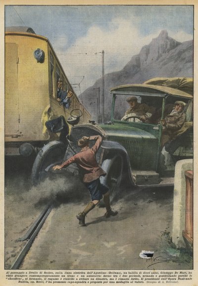 Sedicoの踏切で、Agordino（Belluno）電力線のテーブルですか？ 作： Achille Beltrame