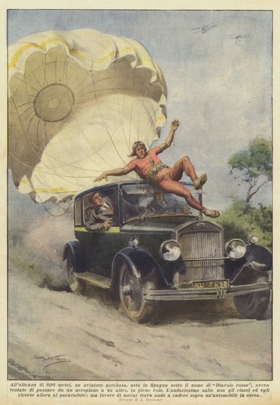 標高800メートルのスペインで、レッドデビルの名で知られるアクロバット飛行士？ 作： Achille Beltrame