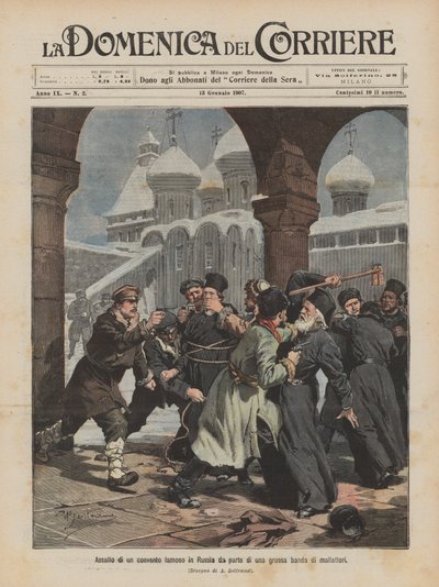 悪党の大集団によるロシアの有名な修道院への攻撃 作： Achille Beltrame