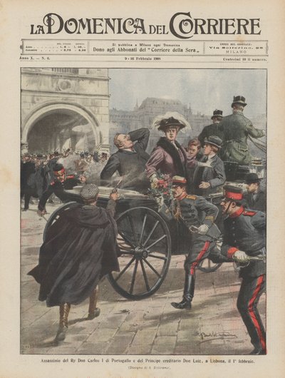 2月1日、ポルトガルのドンカルロス1世王とドンルイス皇太子のリスボンでの暗殺 作： Achille Beltrame