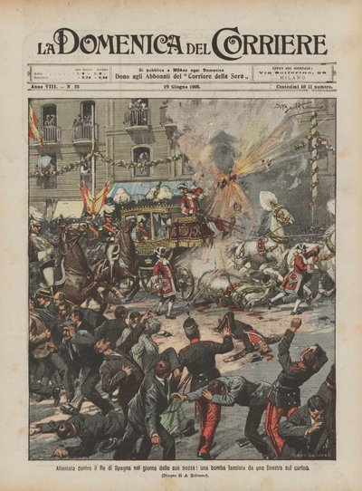 結婚式の日にスペイン国王を攻撃し、行列の窓から爆弾が落下した 作： Achille Beltrame