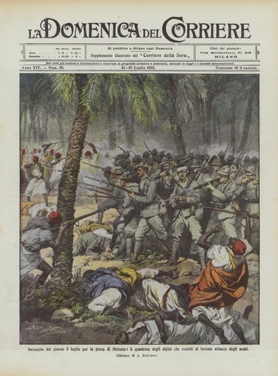 7月8日の戦い、抵抗するアルプスの広場、ミスラタの捕獲？ 作： Achille Beltrame