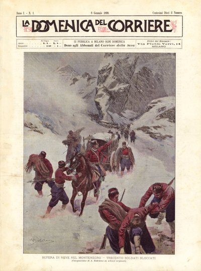 モンテネグロで吹雪、300人の兵士がブロック 作： Achille Beltrame