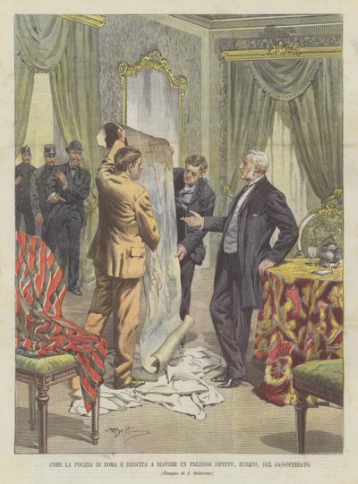 ローマの警察がサソフェッラートの貴重な絵画、盗まれたものをどのように取り戻したか 作： Achille Beltrame